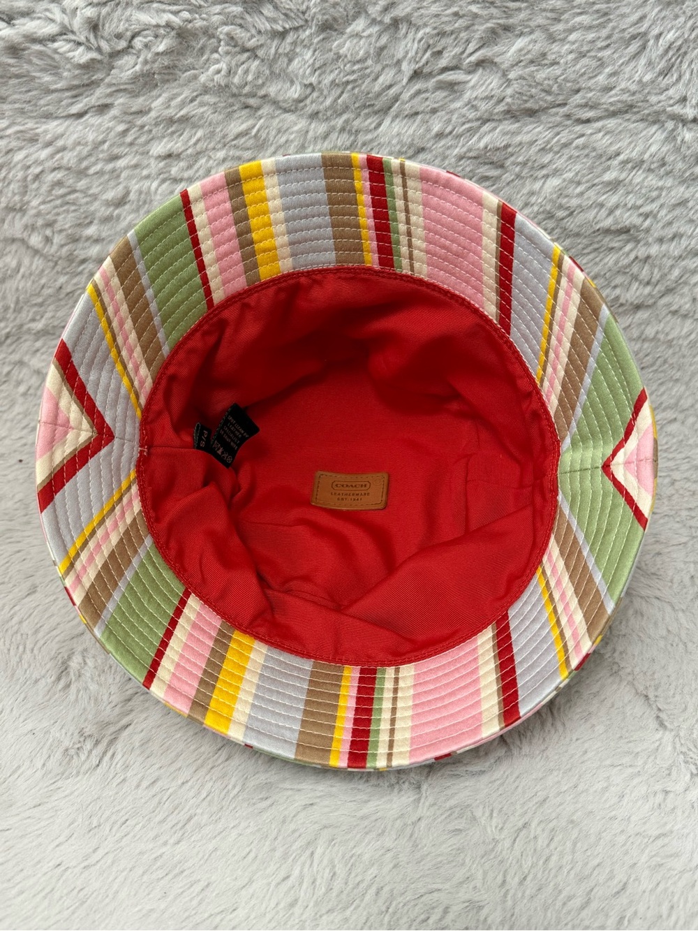 Vintage Coach Multicolor Striped Canvas Bucket Hat - Pastel and bright rainbow - Picture 5 of 9